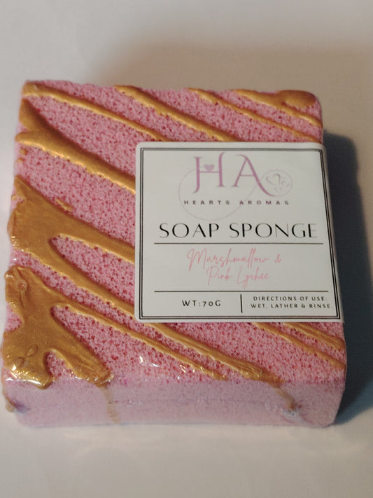 Marshmallow and pink lychee soap sponge 70g.
